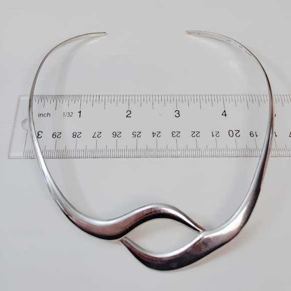 TAXCO Solid Sterling Silver Modernist Wave Eyelet Open back Collar Necklace - Picture 5 of 12